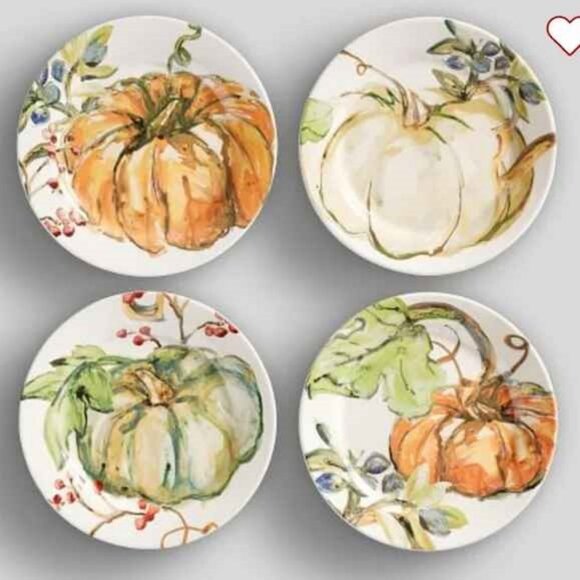 Pottery Barn Other - Pottery Barn SET of 4 Assorted Harvest Pumpkin Stoneware Snack Appetizer Plates